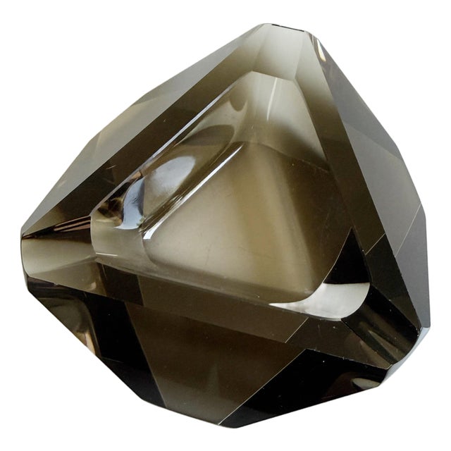1960s Smoked Glass Faceted Ashtray For Sale