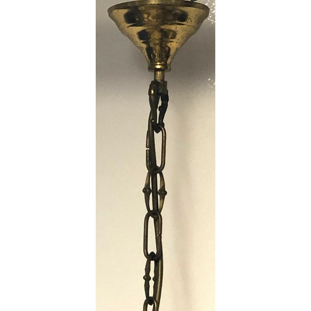 Antique Brass Ceramic Glass Five Lights Chandelier, 1930s, in Very Good conditions. Designed 1920 to 1949 I have official...