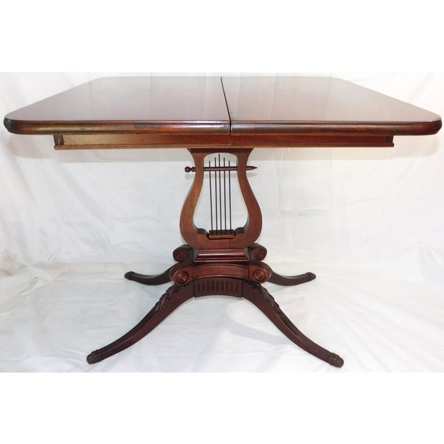 Late 1930s Vintage Lexington Chair Company Mahogany Veneer Lyre Flip-Top Game Table For Sale - Image 12 of 18