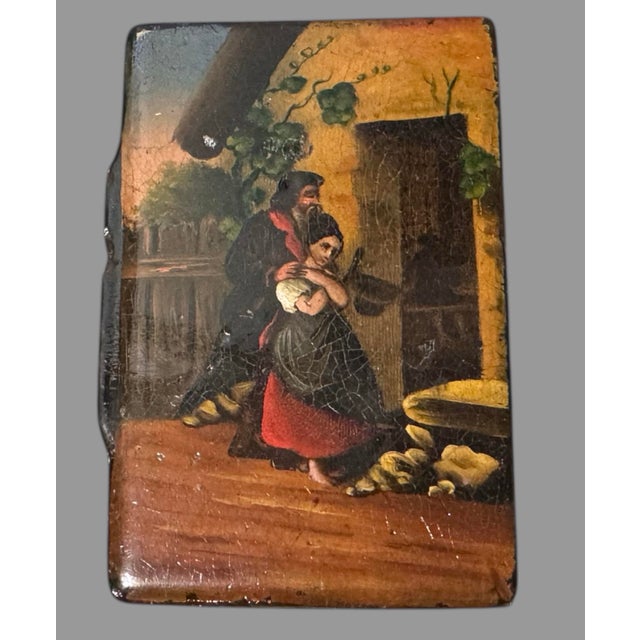 Early 20th Century Vintage Hand Painted Lacquer Miniature Keepsake Box Couple Outside Home For Sale - Image 5 of 5