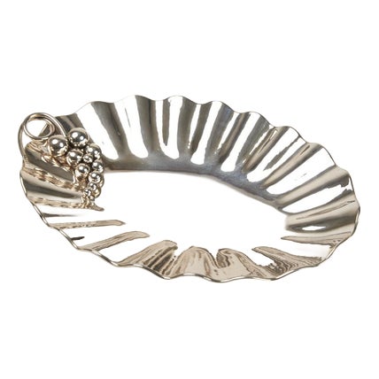 Embossed Silver Centerpiece Tray with Relief Decoration For Sale