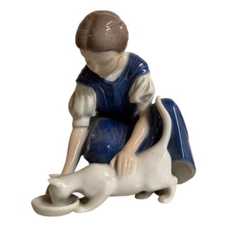 Ceramic Girl with Kitten Figurine from B&G Denmark, 20th Century For Sale