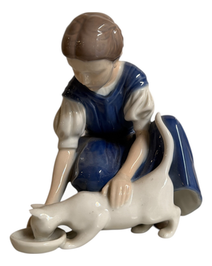 Ceramic Girl with Kitten Figurine from B&G Denmark, 20th Century