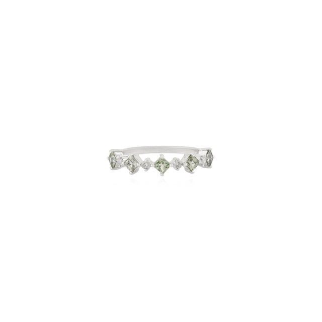 Minimalism Natural Green Sapphire Minimal Gold Stacking Ring Size 6 For Sale - Image 3 of 11