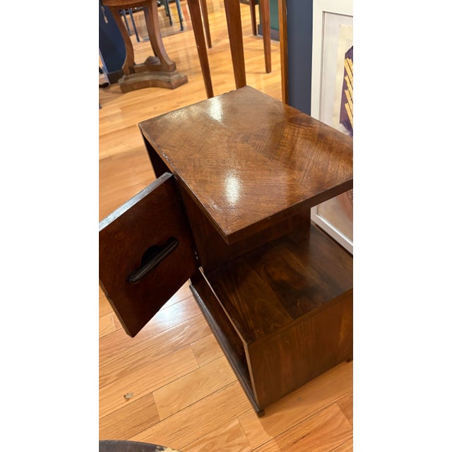 Art Deco Wood Side Table With Cabinet Door and Magazine Rack. Newly restored