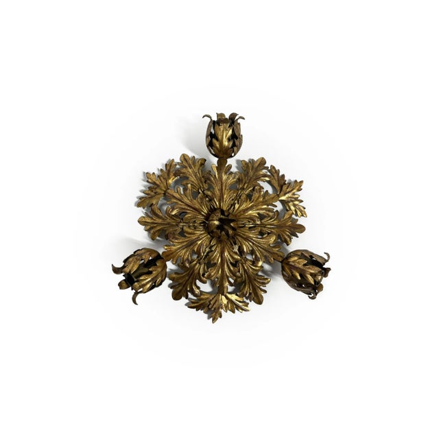 Italian Floral Ceiling Light in Gilt Toleware from Banci Firenze, 1960s For Sale - Image 9 of 9