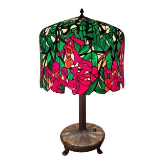 Unique Art Glass & Metal Company Tiffany Studios Style Morning Glory Leaded Glass Table Lamp, Circa 1915 For Sale