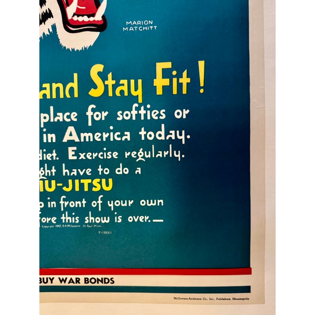 Textile Toughen Up! Get Fit & Stay Fit! 1942 Wwii Propaganda Poster W/Tiger Extremely Scarce Linen Backed For Sale - Image 7 of 9
