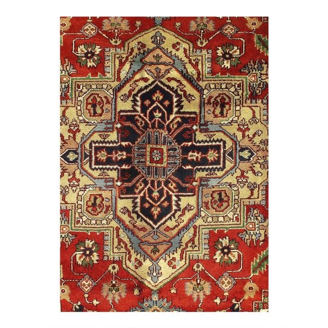 Serapi design rug. Handmade and hand-knotted in fine lambswool on a cotton foundation. Vegetable dyed hand-spun wool rug....