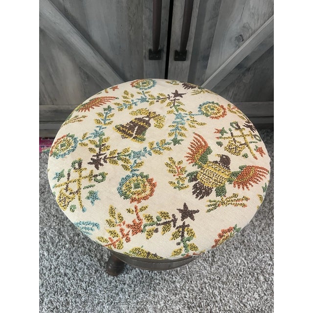 Charming vintage 3-legged sewing stool designed in a mini half-barrel or keg style, complete with a lift-top storage...