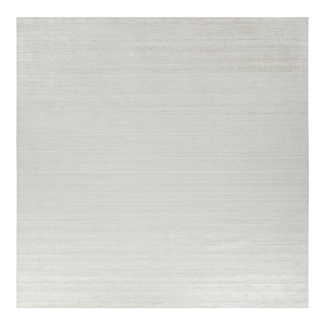Rug & Kilim’s Oversized Textural Square Rug In Solid White and Gray Striae - 12x15 For Sale