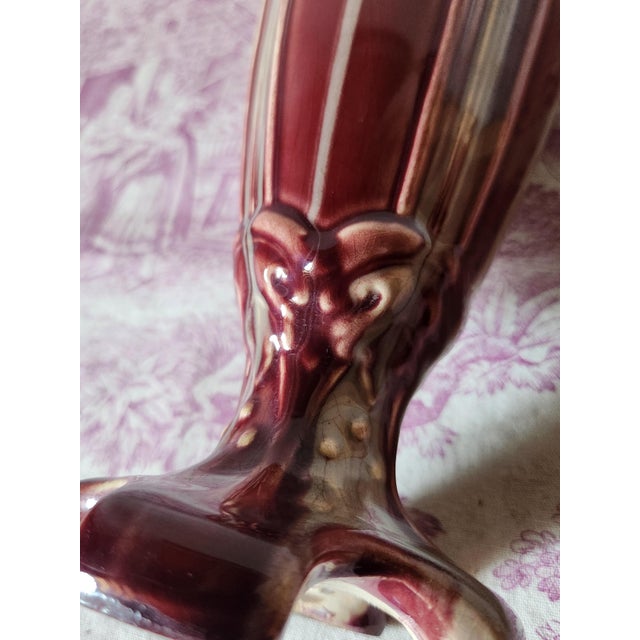 Art Nouveau Burgundy Barbotine Vase with Floral Relief, 1900s For Sale - Image 13 of 16