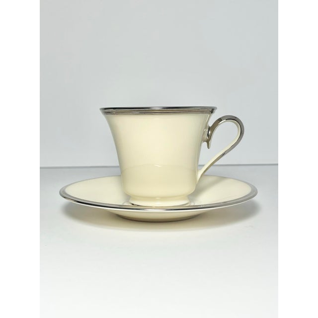 Contemporary Lenox “Solitaire” Set of 6 Porcelain Tea Cups & Saucers - 12 pcs For Sale - Image 3 of 6