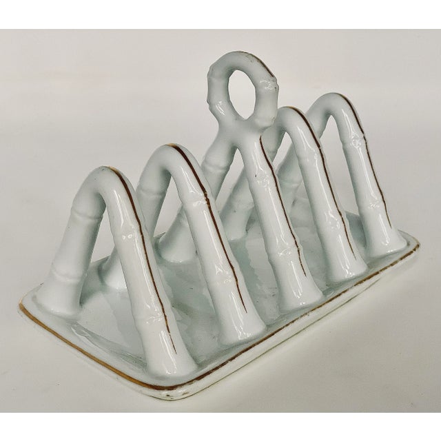 Antique Ceramic Faux Bamboo 4 Slot Toast Rack/Letter or Napkin Holder With Gold Accents For Sale - Image 11 of 11