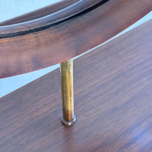 Mid-Century Italian Walnut Vanity Console with Brass Legs and Circular Mirror, 1950s For Sale - Image 6 of 17