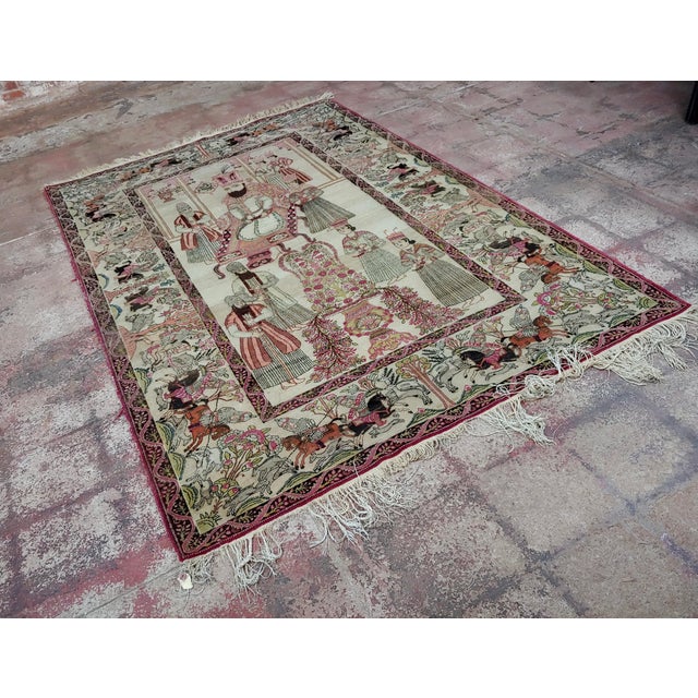 Textile 19th Century Exquisite Persian Silk Kerman "Nader Shah" Pictorial Rug For Sale - Image 7 of 11
