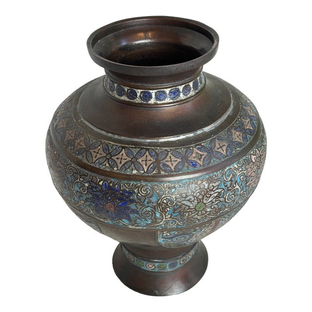 Late 19th Century Chinese Bronze and Cloisonne Vase (Champleve) For Sale