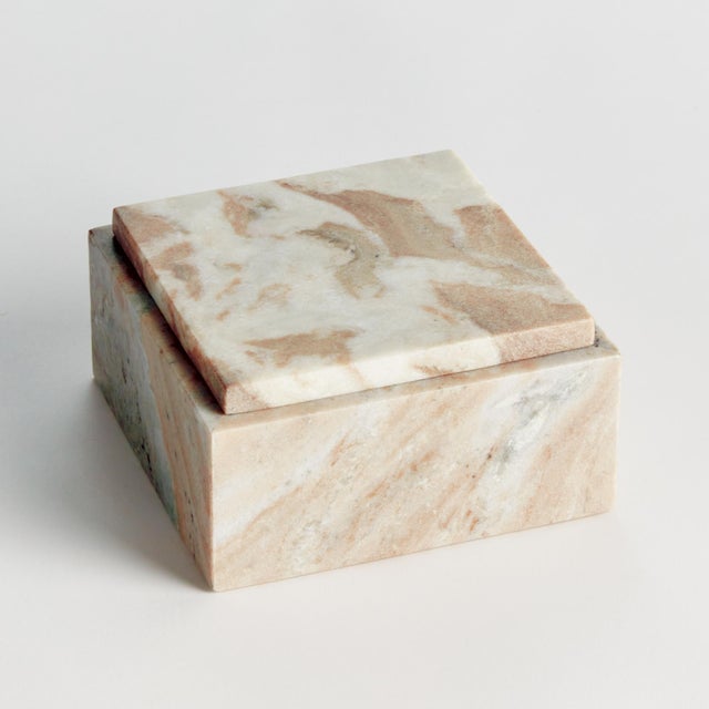 Contemporary Jaqueline Marble Square Lidded Box Wide For Sale - Image 3 of 5