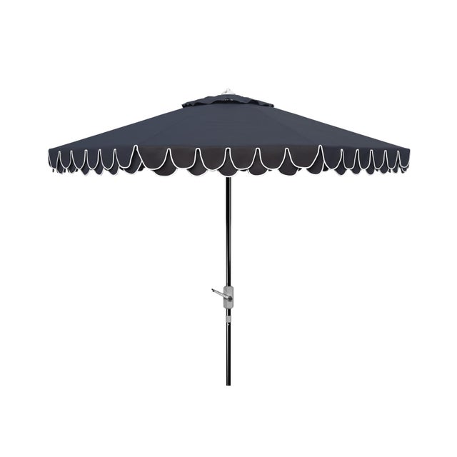 Metal Elegant Valance 9Ft Round Umbrella, Navy With White Trim/Chrome Pole For Sale - Image 7 of 7