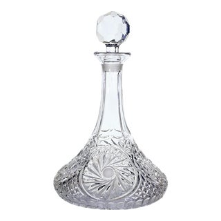 Molded Crystal Decanter W/ Pinwheel Faceted Stopper For Sale
