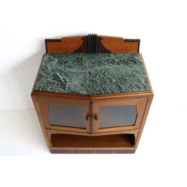 Antique Dutch Art Deco Amsterdam School Tea Display Cabinet in Oak and Marble, 1920s For Sale - Image 11 of 18