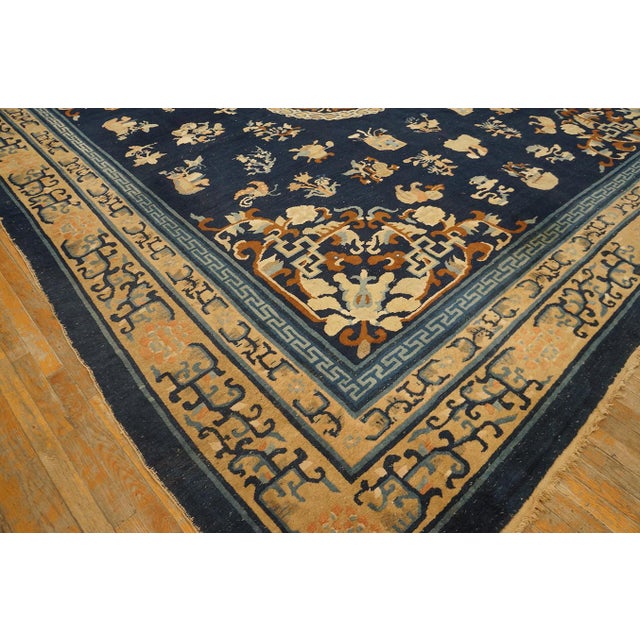 Navy Blue Traditional Floral-Medallion Design in a Navy Background Color Antique Chinese Peking Rug For Sale - Image 8 of 12