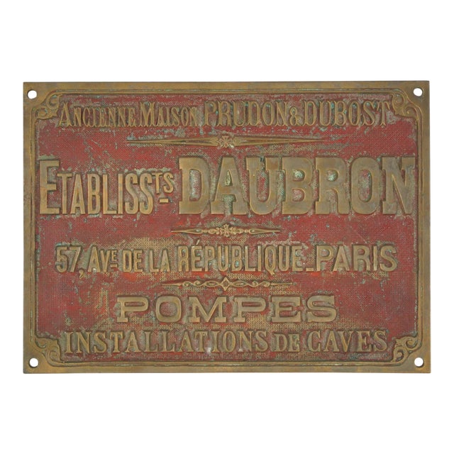 Vintage European French Brass Construction Advertisement Plaque For Sale