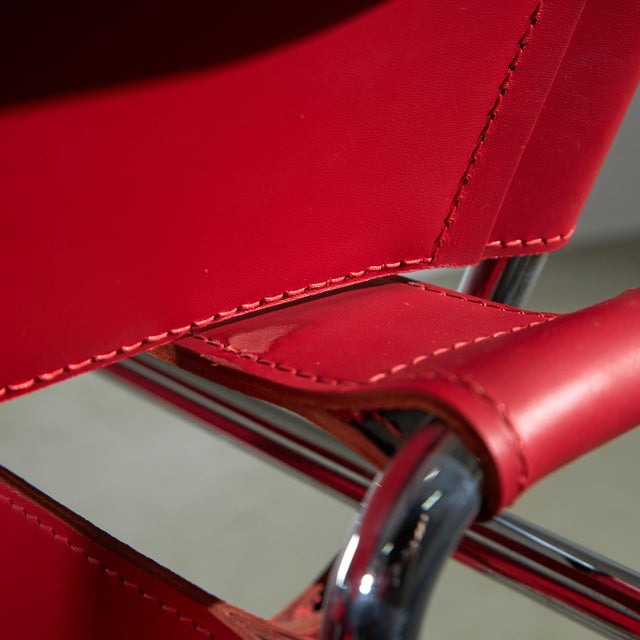 Animal Skin Red Leather Wassily Chair by Marcel Breuer for Knoll, 1920s For Sale - Image 7 of 15