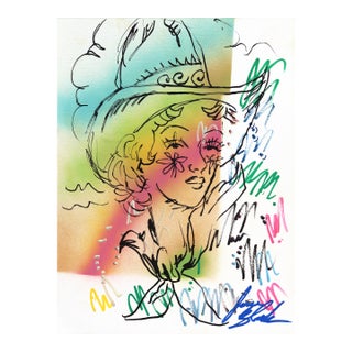 Sweet Dreams - Original Contemporary Western Cowgirl Acrylic Painting on Paper For Sale