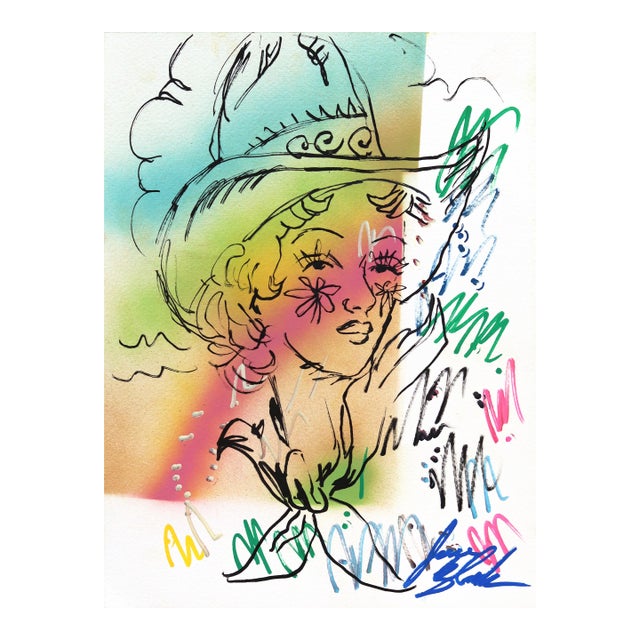 Sweet Dreams - Original Contemporary Western Cowgirl Acrylic Painting on Paper For Sale