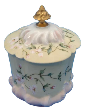 Antique Elite Limoges Hand-Painted Porcelain Biscuit Jar With Floral Motif and Gilt Finial, France c.1890s