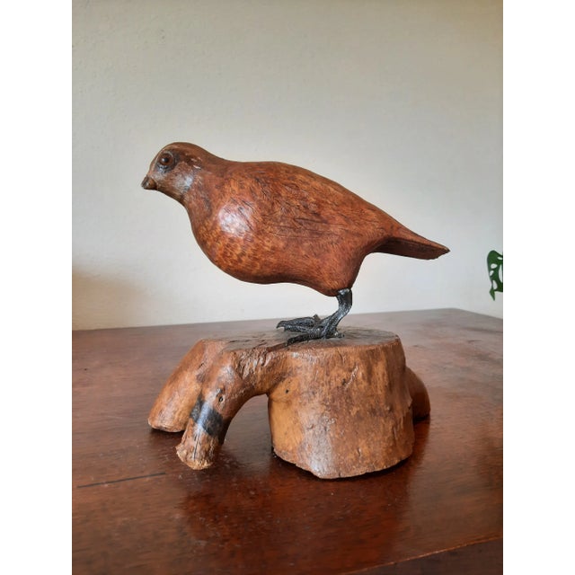 Vintage Folk Art Carved Wood Bird Quail For Sale - Image 12 of 12