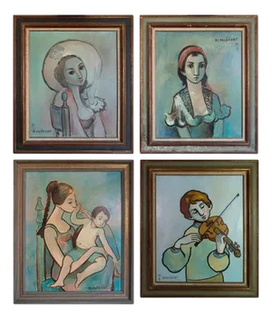 Almuñecar, Mid-Century Portraits, Oil on Canvases, Framed, Set of 4