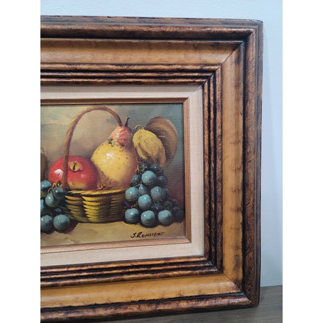 1950s Oil Painting Red Apple, Grapes, & Pear Framed Art Still Life Signed J. Remstedt For Sale - Image 5 of 8
