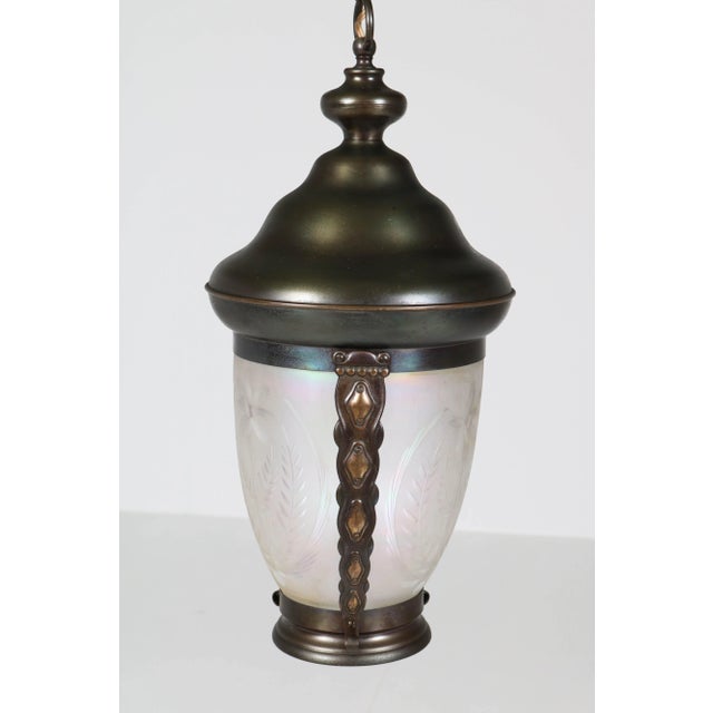 Art Nouveau Dutch Brass & Glass Pendant Lamp, 1900s For Sale - Image 4 of 14