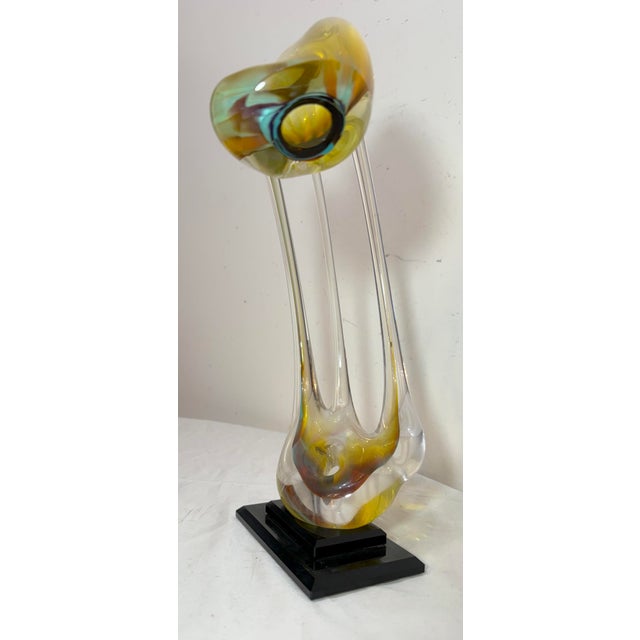 Glass Vintage Signed Hand Blown Studio Art Glass Stretched Sculpture Vase Statue Art For Sale - Image 7 of 13