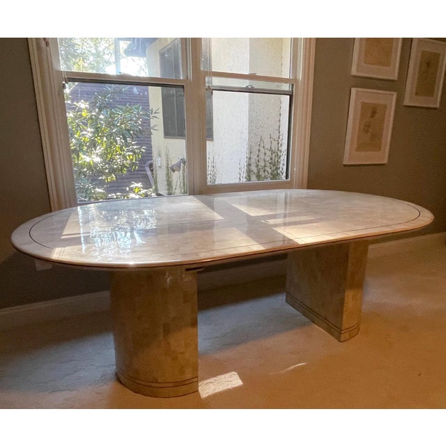 1980s Large Dining Fossilized Coral Table with Stone Mosaic by Karl Springer For Sale - Image 5 of 14