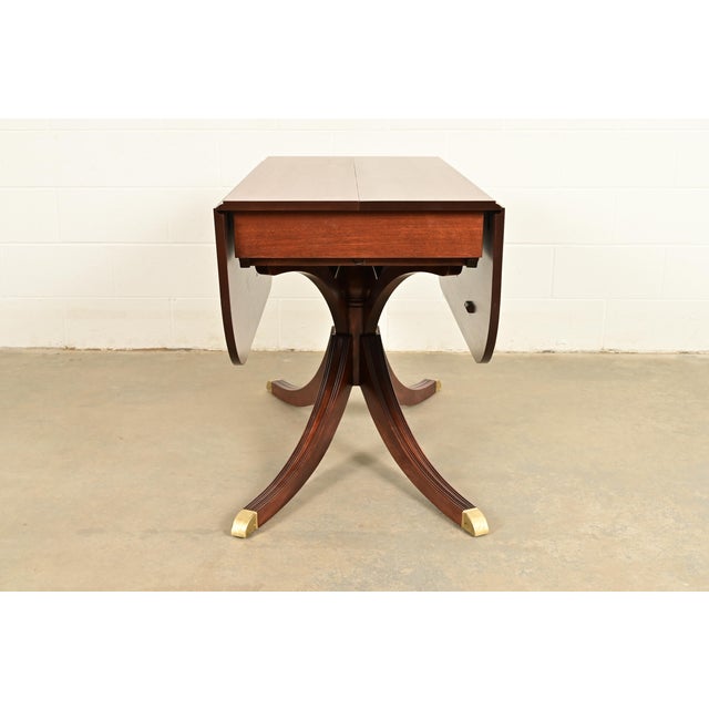 Baker Furniture Style Georgian Mahogany Pedestal Extension Dining Table, Newly Refinished For Sale - Image 13 of 14