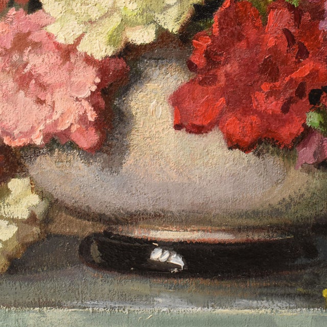Maurice Alfred Decamps, Still Life with Carnations and Mimosa, Oil on Canvas, 20th Century For Sale - Image 8 of 11