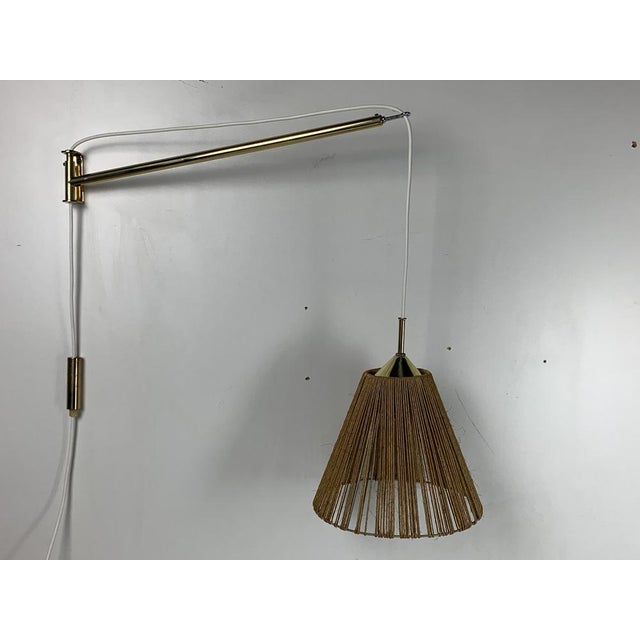 Mid-Century Modern Extendable Brass Wall Mount with Cocoon and Sisal Shade by Lars Schioler, 1960s For Sale - Image 16 of 18