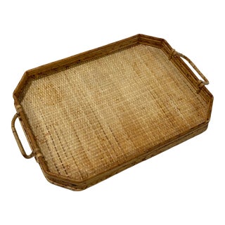 Large Pencil Reed and Cane Handled Tray For Sale