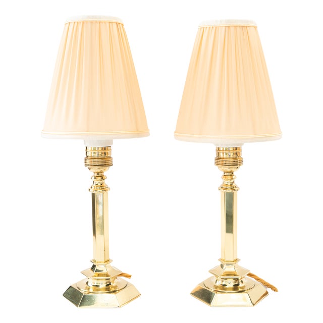 Small Art Deco Table Lamps with Fabric Shades, Vienna, Austria, 1920s, Set of 2 For Sale