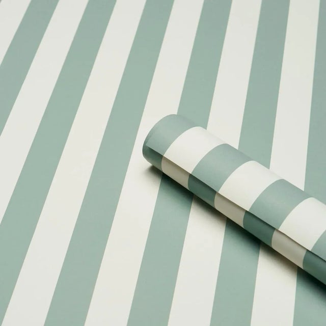Contemporary SAMPLE - Schumacher Emma Stripe Wallpaper In Teal For Sale - Image 3 of 4