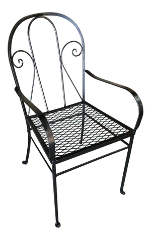 Iron Outdoor Patio Cafe Chair W/ Scrolling Back Iron , Pair