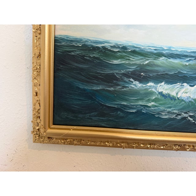 Paint Oil Painting Tall Ship Seascape Maritime Art Sailing Ship Ocean Waves Signed For Sale - Image 7 of 12