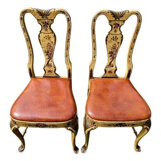 Two Queen Ann Style Chinoiserie Painted Chairs For Sale