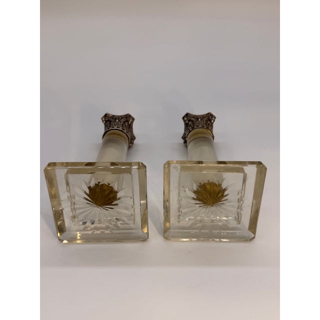 Pair of Vintage Crystal and Silver-Plated Column Candlesticks For Sale In New York - Image 6 of 7