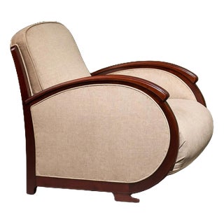 Art Deco Lounge Chair in Ivory Upholstery and Mahogany, France For Sale