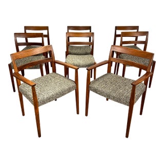 Set of 8 Mid Century Swedish Modern Brazilian Rosewood Dining Chairs Upholstered With Speckled Grey/Black Tweed by Troeds For Sale