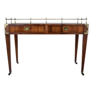 English Regency, Campaign Writing Desk, Pecan, Walnut, Brass, Usa 1960's For Sale